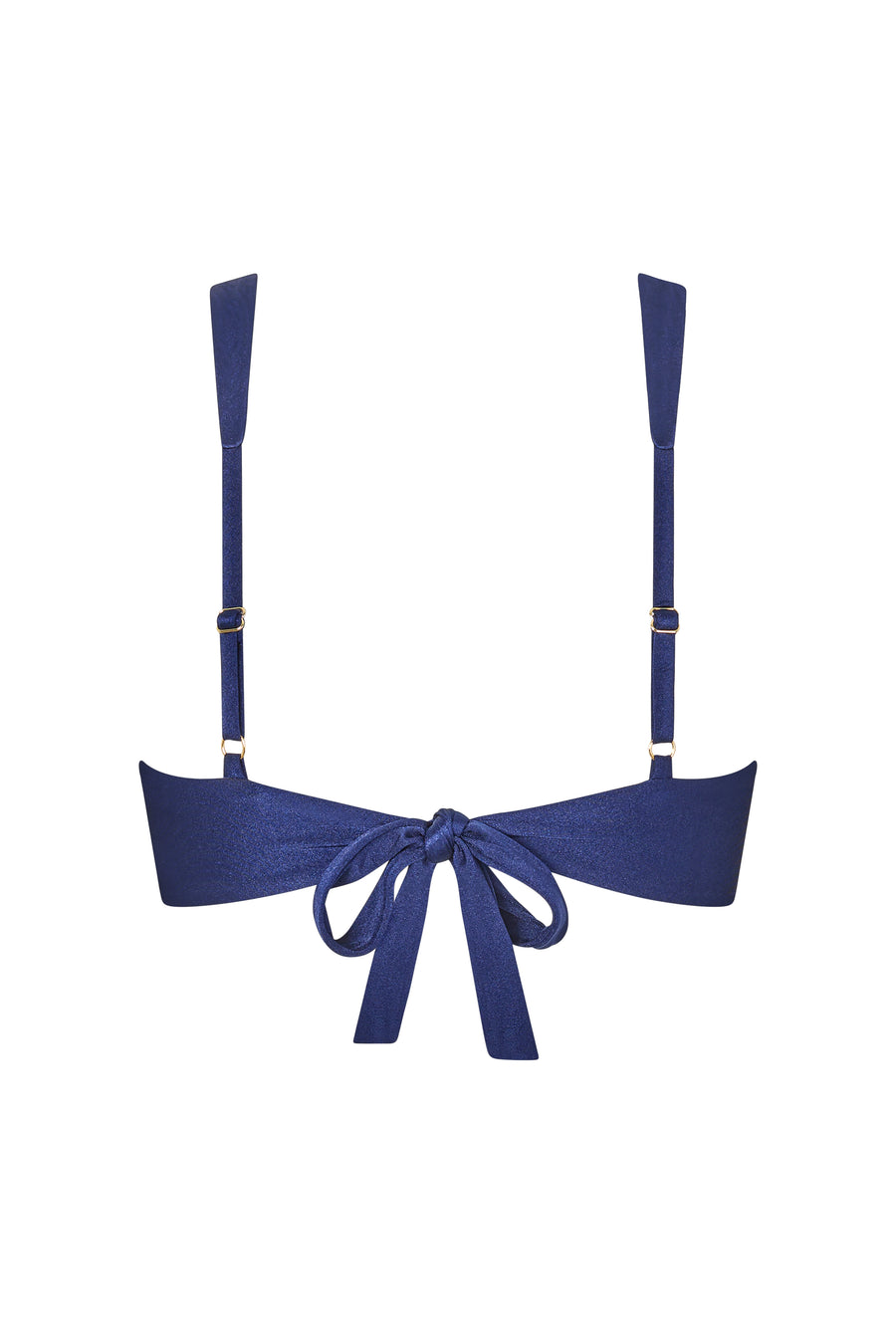 Back view of the KIKKA bikini top in Dark Night with adjustable straps and soft self-tie closure.
