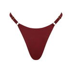 ROSY string bikini bottom in Marron with gold details and adjustable sides.