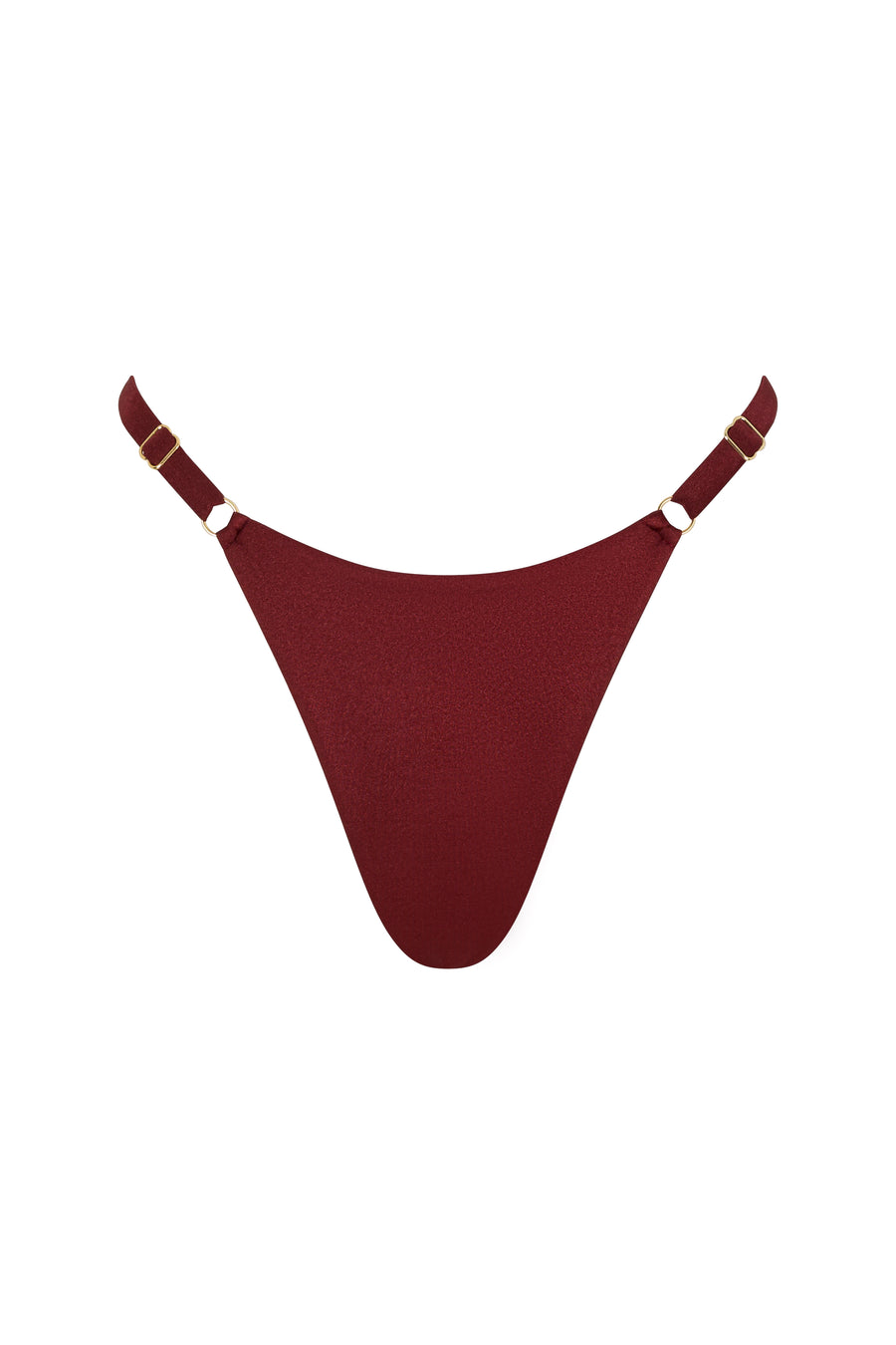 ROSY string bikini bottom in Marron with gold details and adjustable sides.