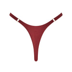 Rear view of ROSY bottom in Marron, Brazilian cut with elegant gold hardware.