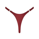 Rear view of ROSY bottom in Marron, Brazilian cut with elegant gold hardware.