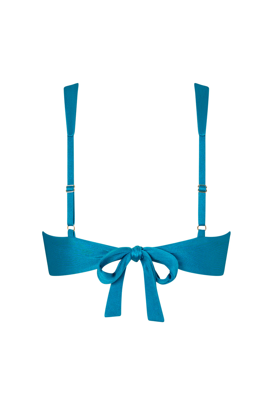 Back view of the KIKKA bikini top in Peacock, featuring adjustable straps and self-tie fastening.
