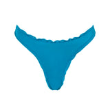 Front view of the VALERIA bottom in Peacock, featuring retro ruffles and a sleek fit.