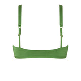 Back view of green ERY top, showing adjustable straps and premium fabric from Carvico
