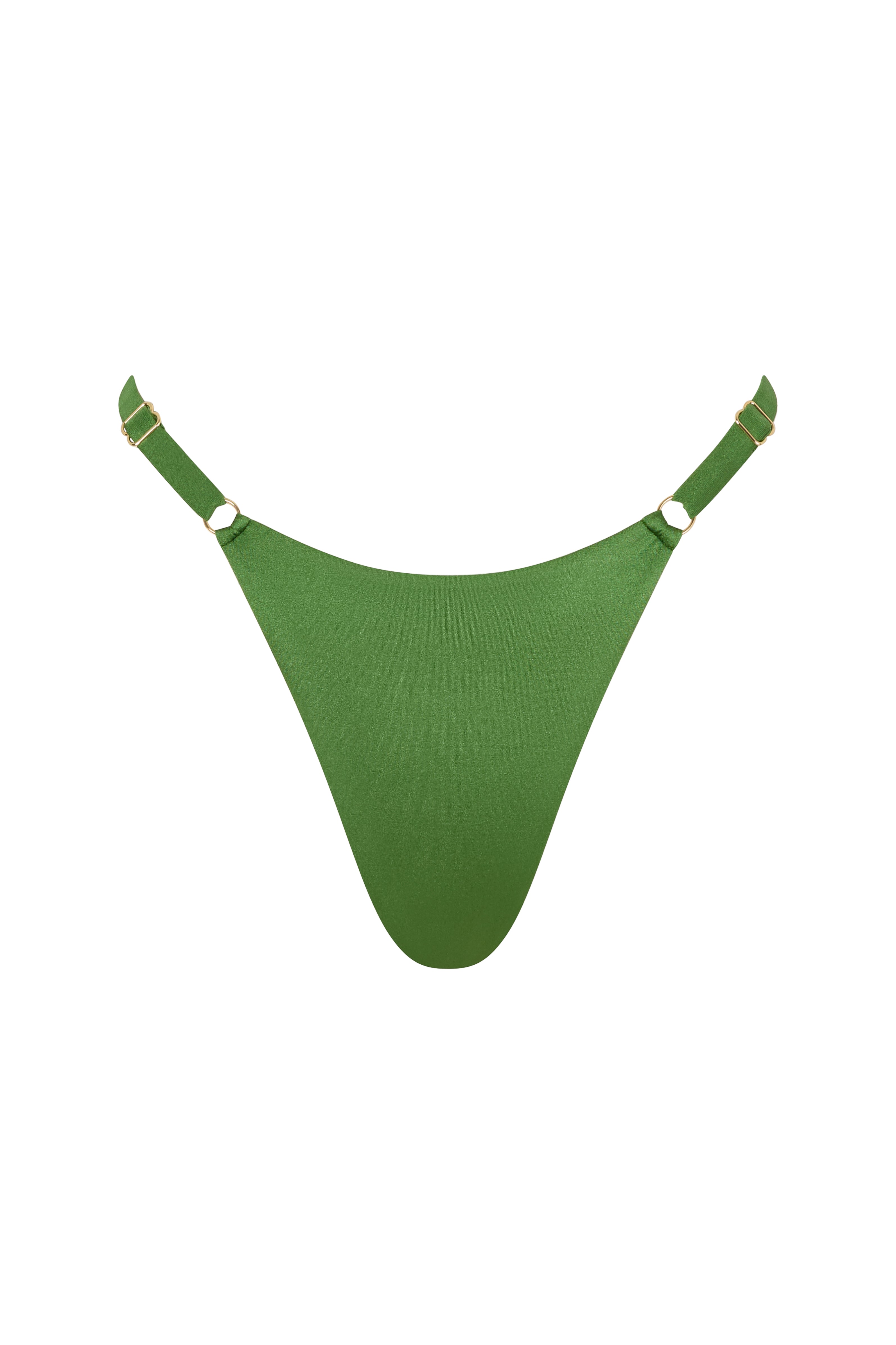 ROSY bikini bottom in Green with side ties and luxe gold detailing.
