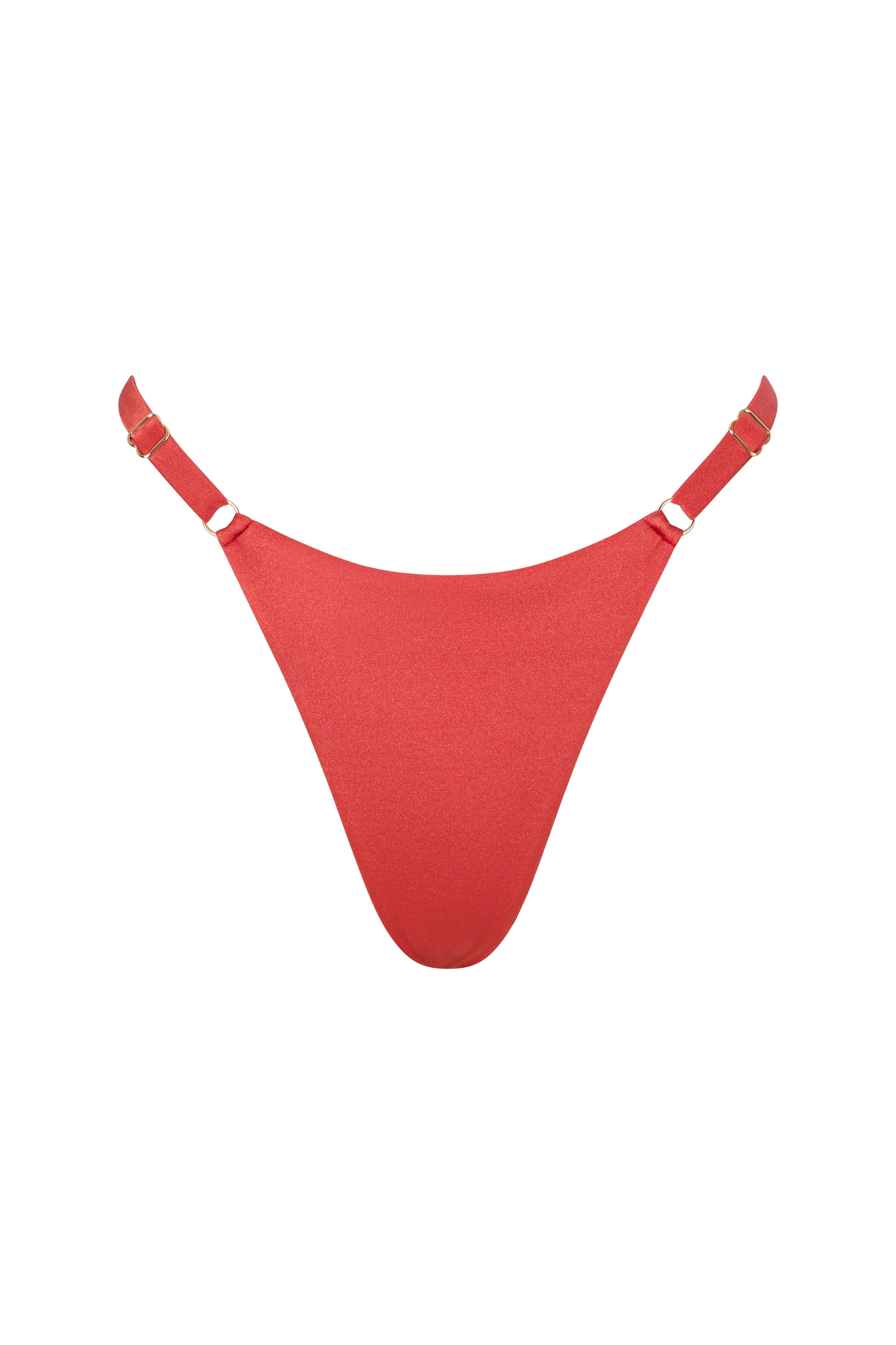ROSY bikini bottom in Orange Soda, string cut with side ties and golden details.