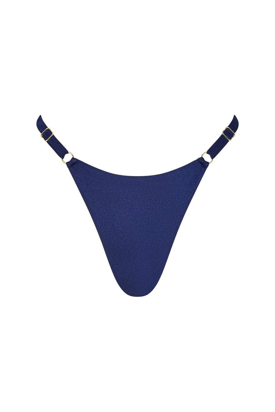 ROSY string bikini bottom in Dark Night with gold accents and sleek black finish.