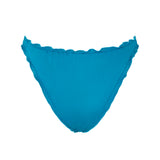Back view of the VALERIA bikini bottom in Peacock with smooth full coverage and frill detail.