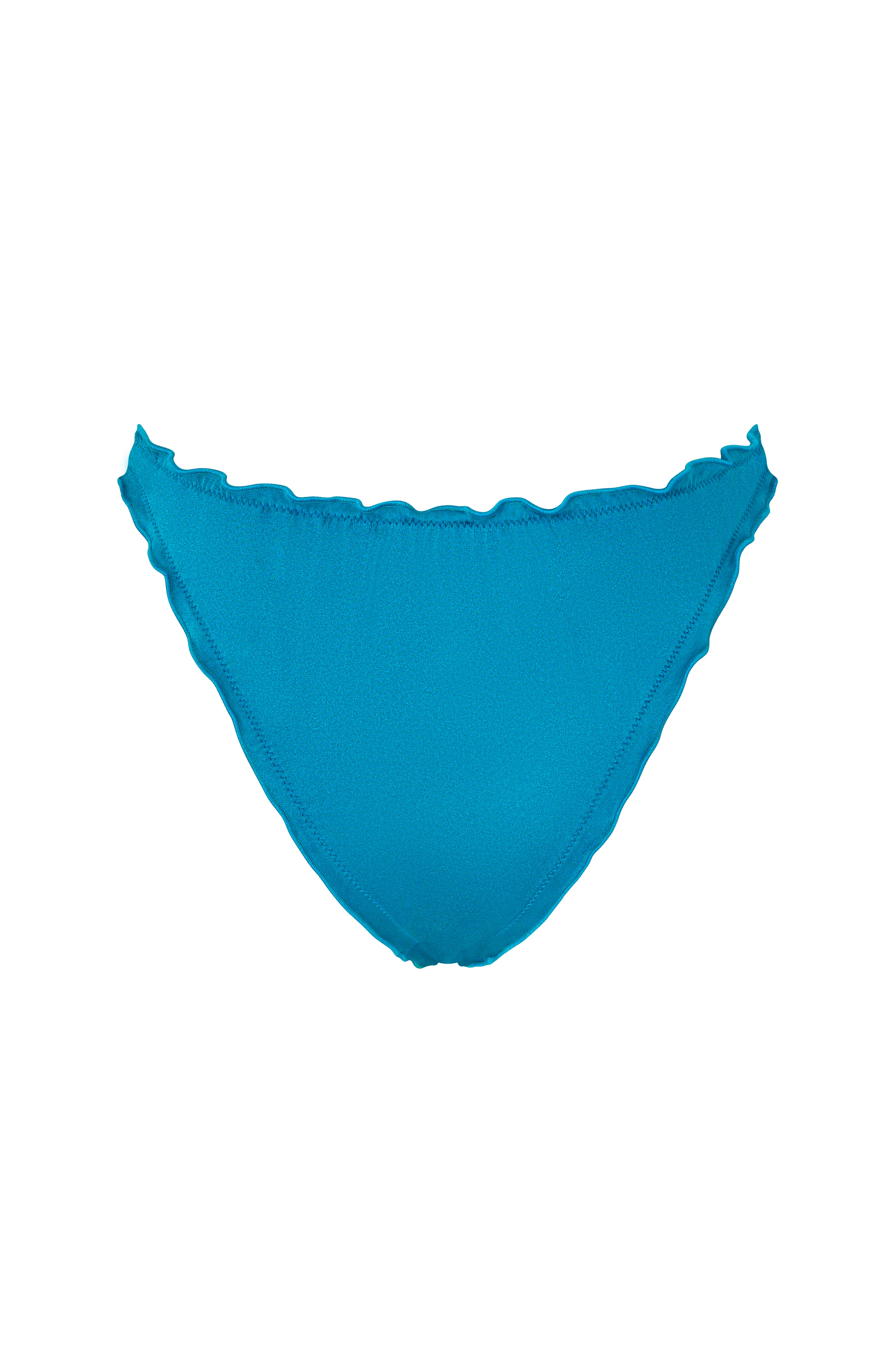 Back view of the VALERIA bikini bottom in Peacock with smooth full coverage and frill detail.