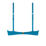 Back view of the VALERIA top in Peacock, featuring a gold clasp and supportive fit.