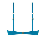 Back view of the VALERIA top in Peacock, featuring a gold clasp and supportive fit.