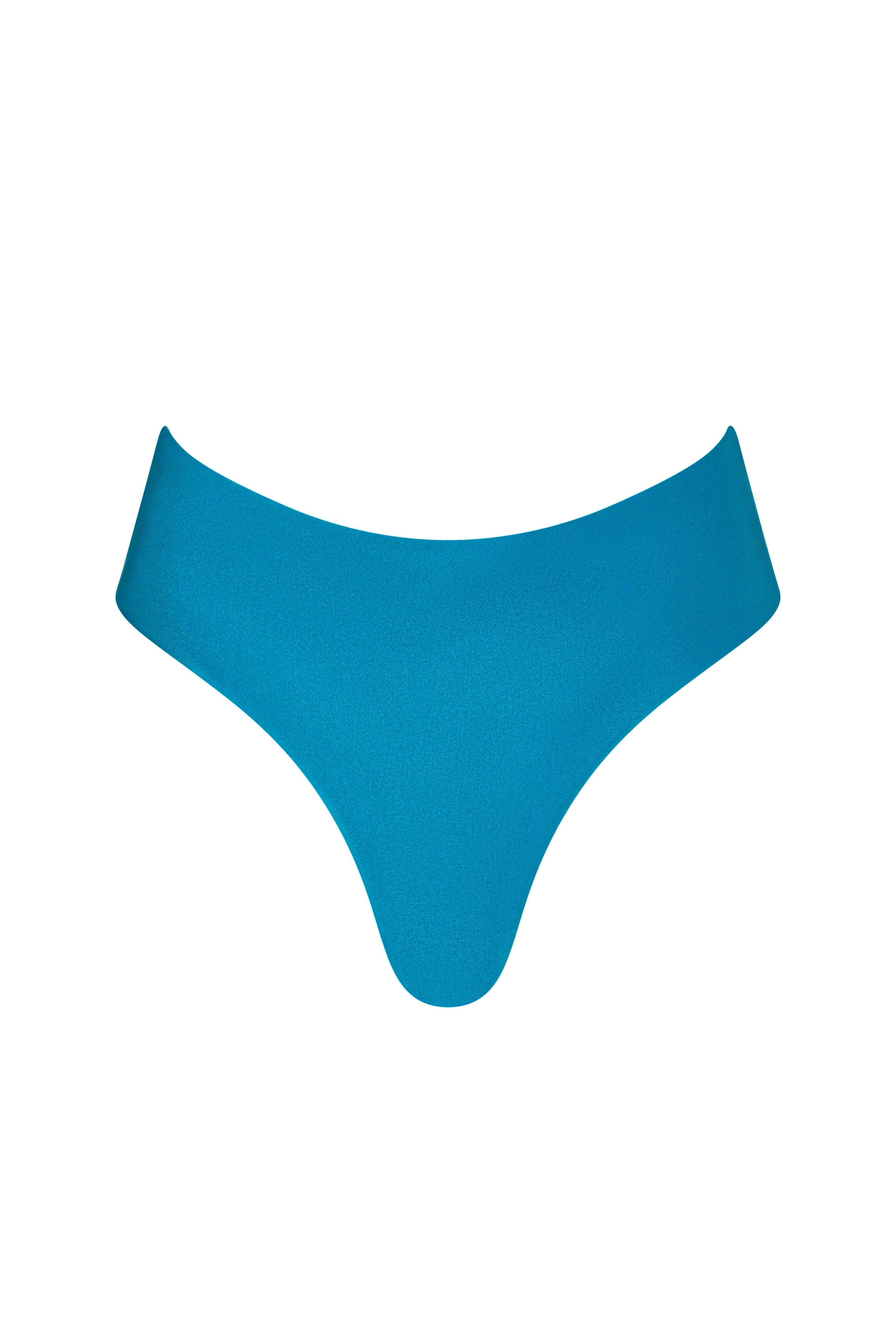 Front view of the KIKKA bikini bottom in rich Peacock, low-rise with tie sides and gold-tone hardware.