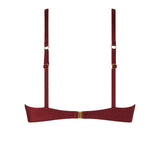 Back view of the VALERIA top in Marron with a gold clasp and smooth finish.
