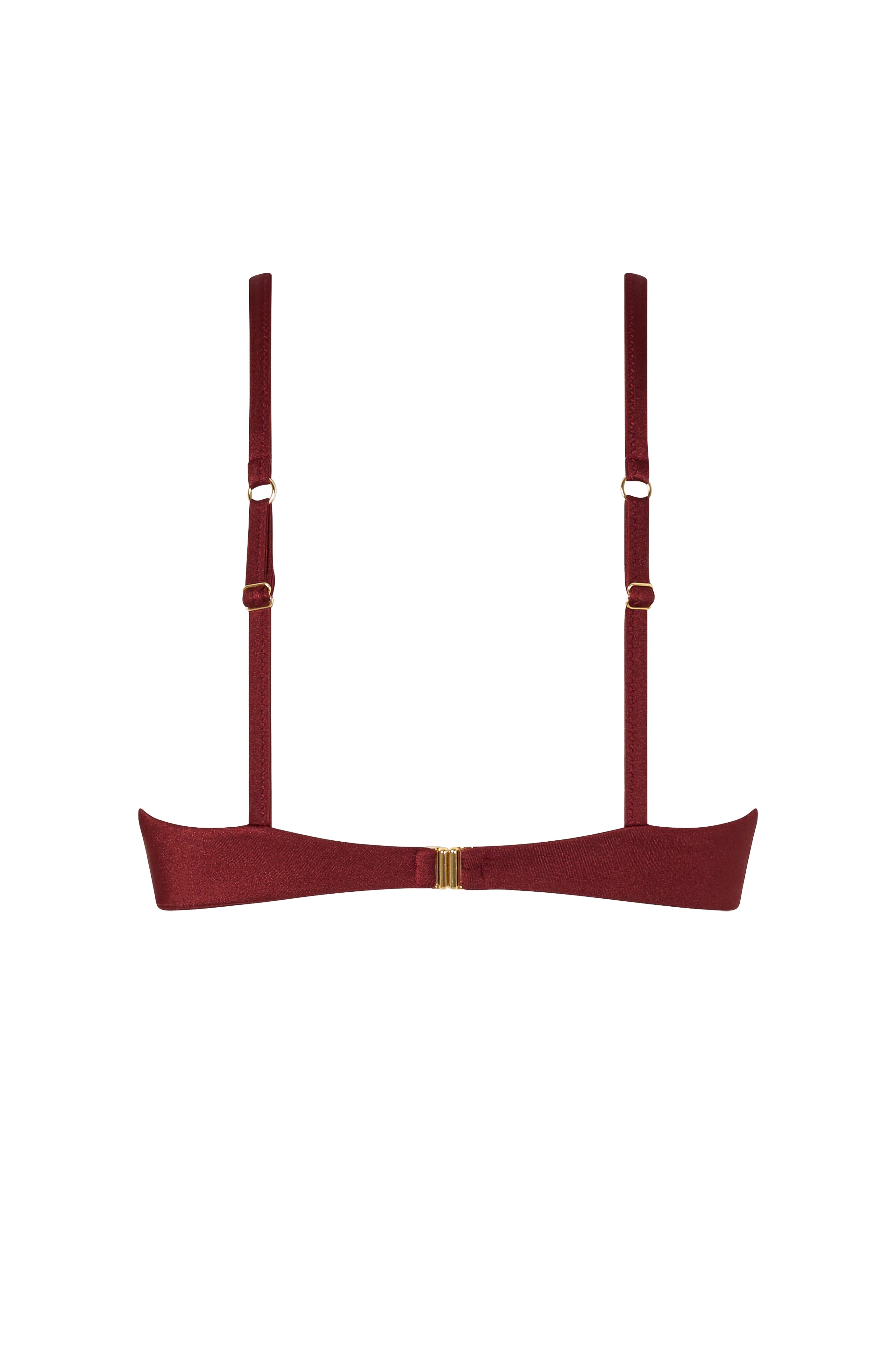 Back view of the VALERIA top in Marron with a gold clasp and smooth finish.