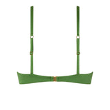 Back view of the VALERIA top in Green, showing the adjustable straps and gold clasp.