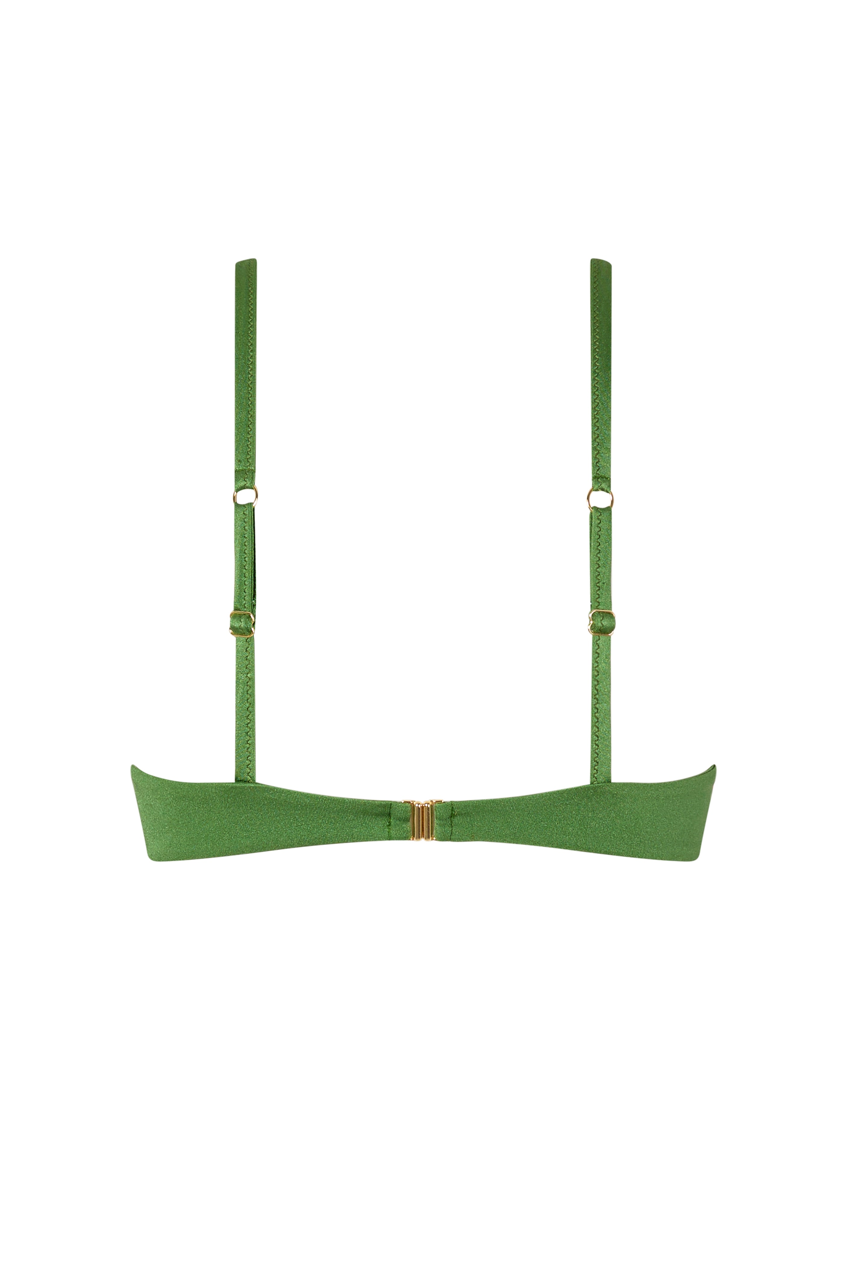 Back view of the VALERIA top in Green, showing the adjustable straps and gold clasp.