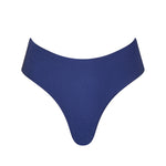 Front view of the KIKKA bikini bottom in Dark Night, low-rise with thin adjustable side ties and gold-tone details.