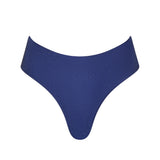 Front view of the KIKKA bikini bottom in Dark Night, low-rise with thin adjustable side ties and gold-tone details.
