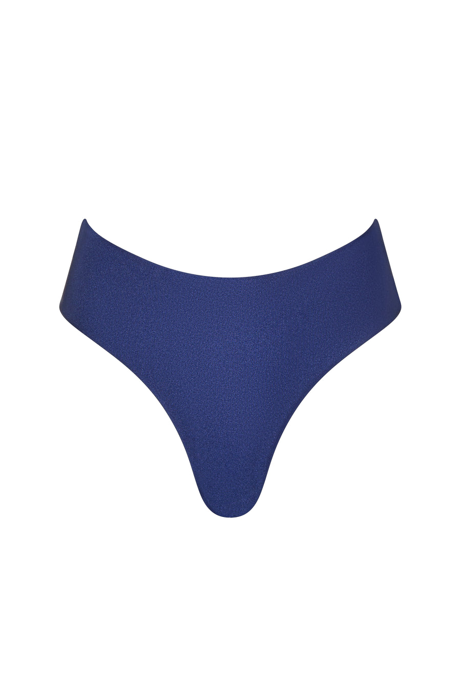 Front view of the KIKKA bikini bottom in Dark Night, low-rise with thin adjustable side ties and gold-tone details.