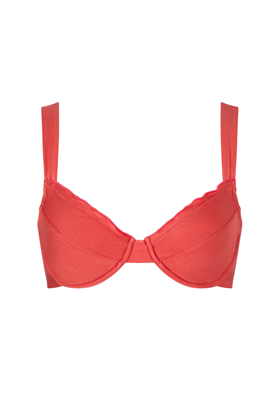 Front view of the KIKKA bikini top in Orange Soda, a vibrant orange hue with clean-cut lines.