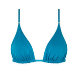 ROSY triangle bikini top in Peacock with gold hardware, offering a vibrant, flattering fit.
