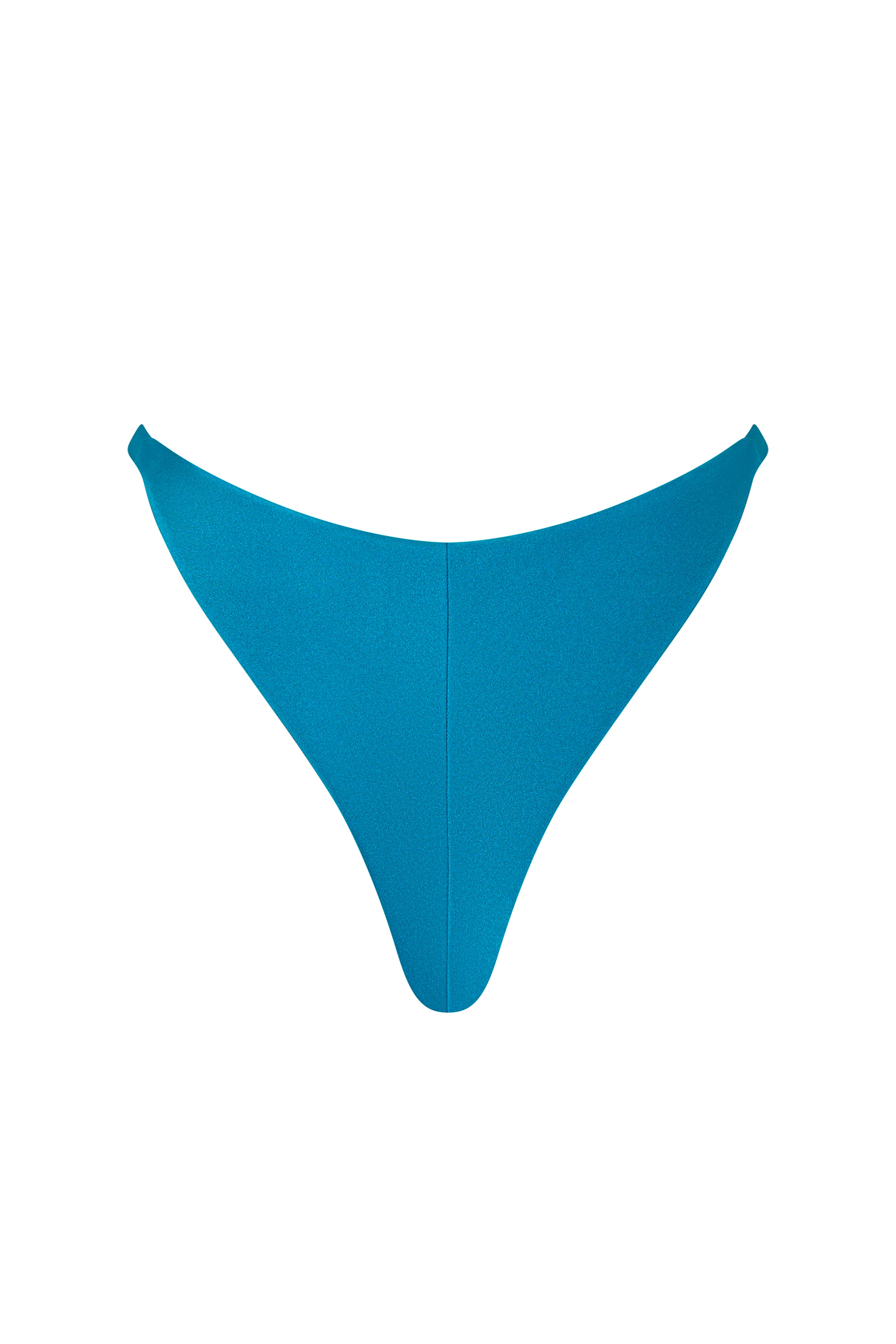 Rear view of ERY bikini bottom in Peacock, showcasing a smooth Brazilian cut that offers a flattering and cheeky fit.
