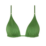 ROSY bikini top in Green, minimalist triangle style with gold details for a refined beach look.