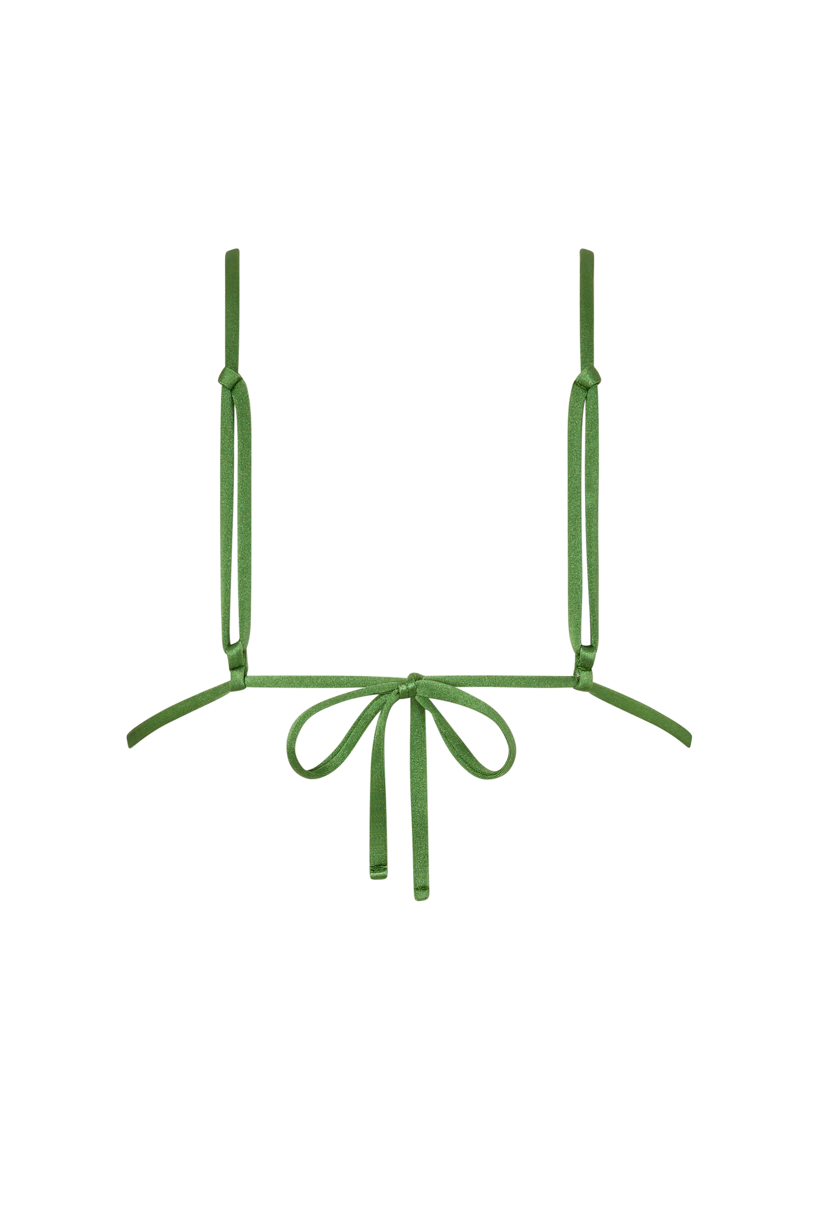 Back view of ROSY top in Green, featuring soft straps and adjustable back tie for a secure fit.