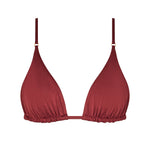 ROSY triangle bikini top in Marron with gold accessories and soft, rich tone.