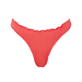 Front view of the VALERIA bottom in Orange Soda, with gathered ruffle trim and a flattering shape.