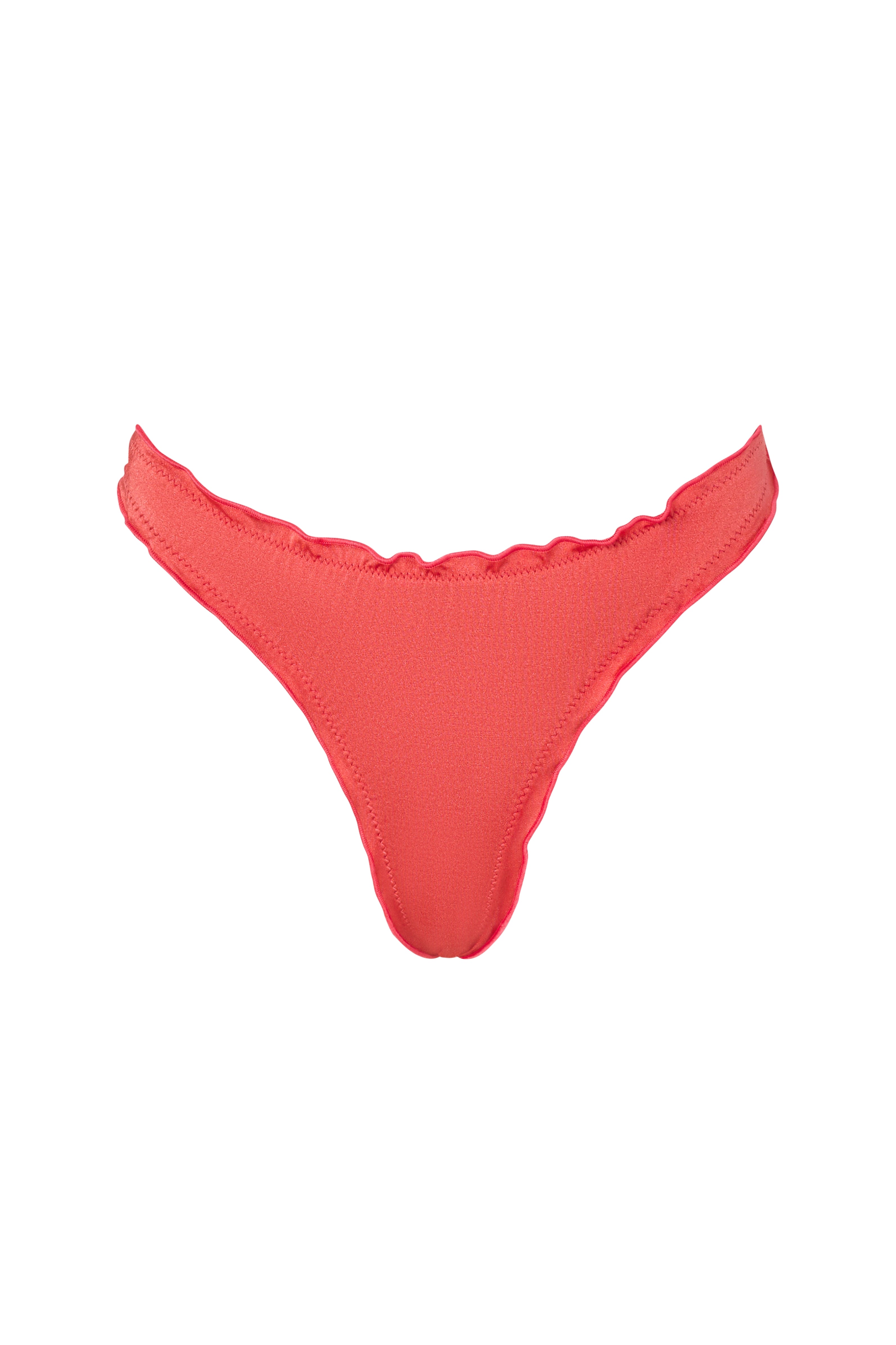 Front view of the VALERIA bottom in Orange Soda, with gathered ruffle trim and a flattering shape.