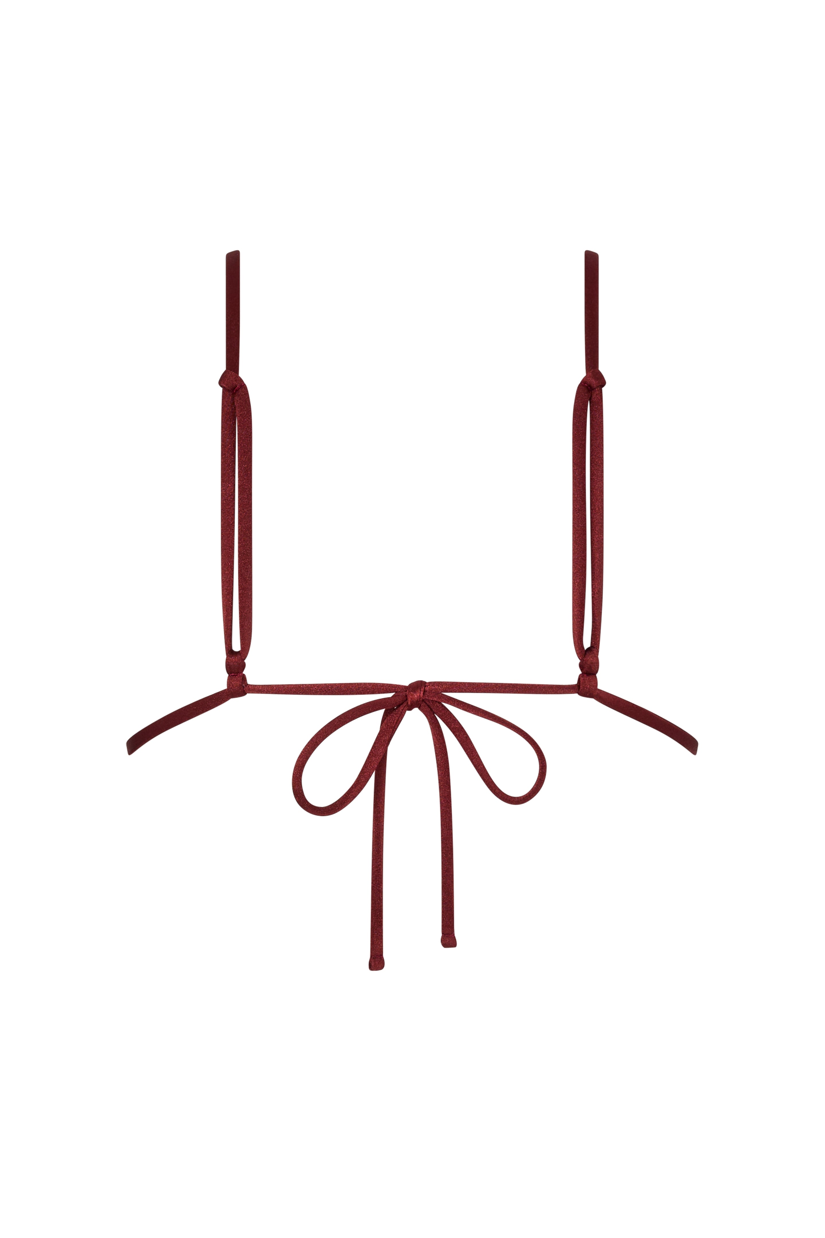 Rear view of ROSY top in Marron, showing adjustable tie closure and elegant silhouette.