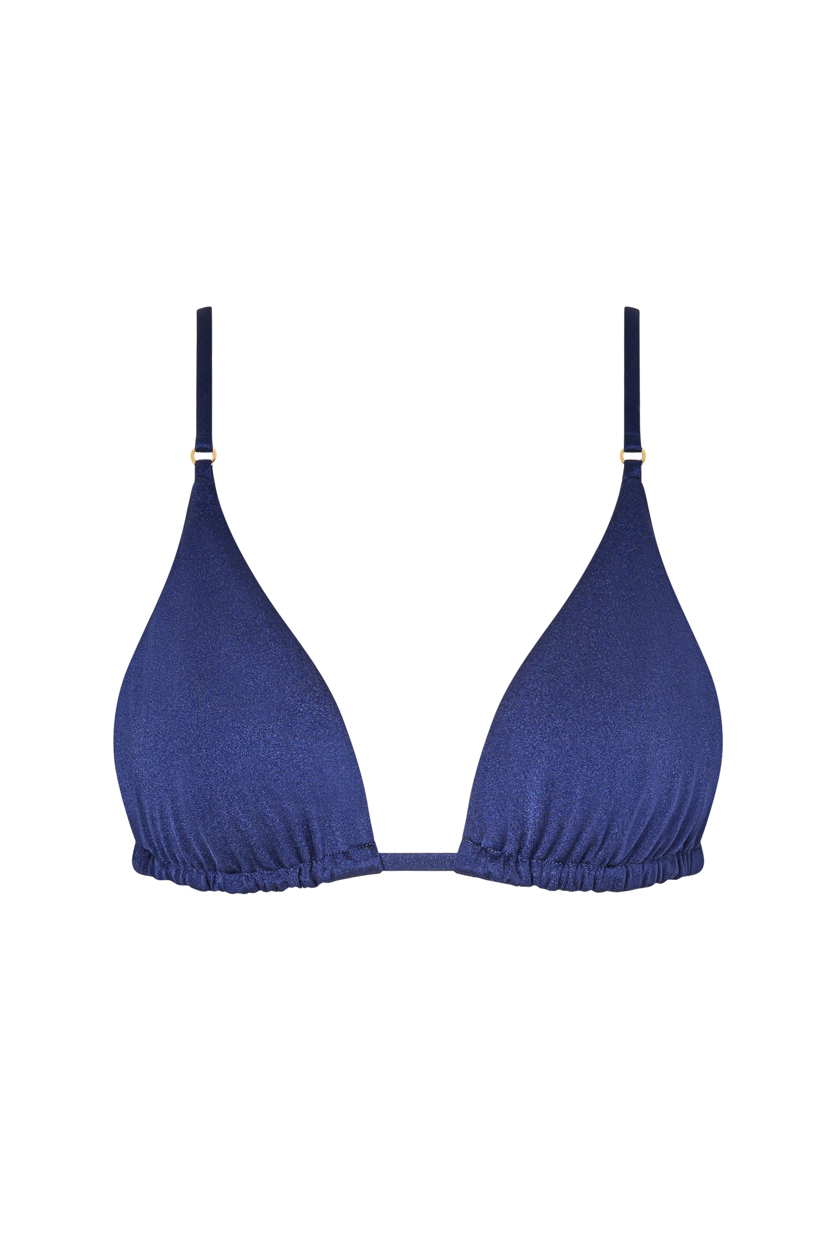 ROSY triangle bikini top in Dark Night with gold details and a clean, minimal silhouette.