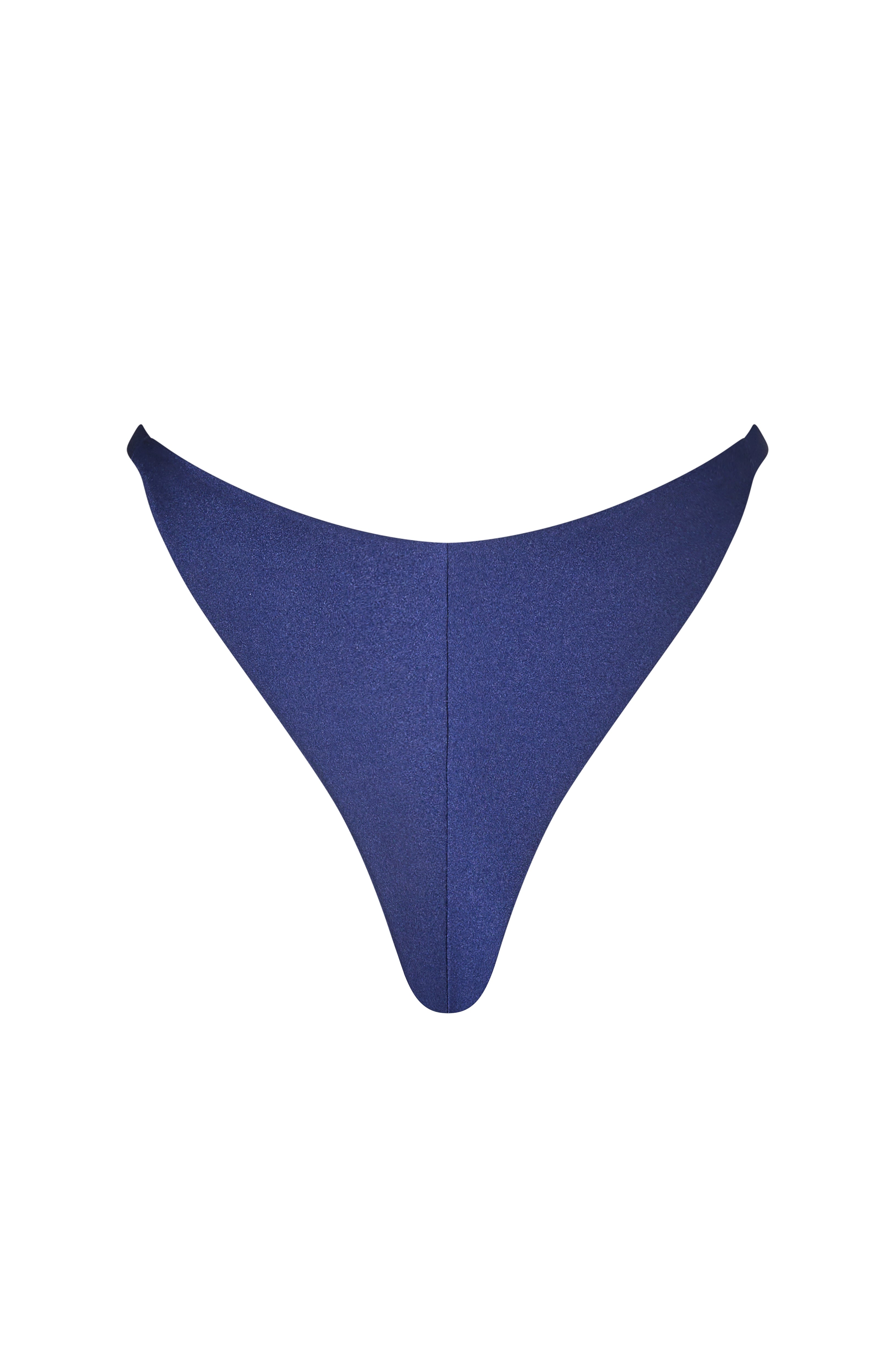 Rear view of ERY bikini bottom in Dark Night, featuring a smooth, cheeky Brazilian cut that contours to the body.