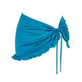lola swim skirt bottom in Peacock, front view showing ruffle hem and elegant fit.