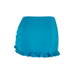 lola swim skirt bottom in Peacock, back view with smooth coverage and flirty trim.
