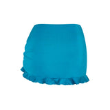 lola swim skirt bottom in Peacock, back view with smooth coverage and flirty trim.