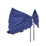 skirted bikini bottom in Dark Night, front view styled flat with ruffle detail.