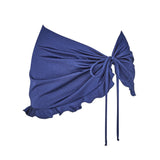 skirted bikini bottom in Dark Night, front view styled flat with ruffle detail.
