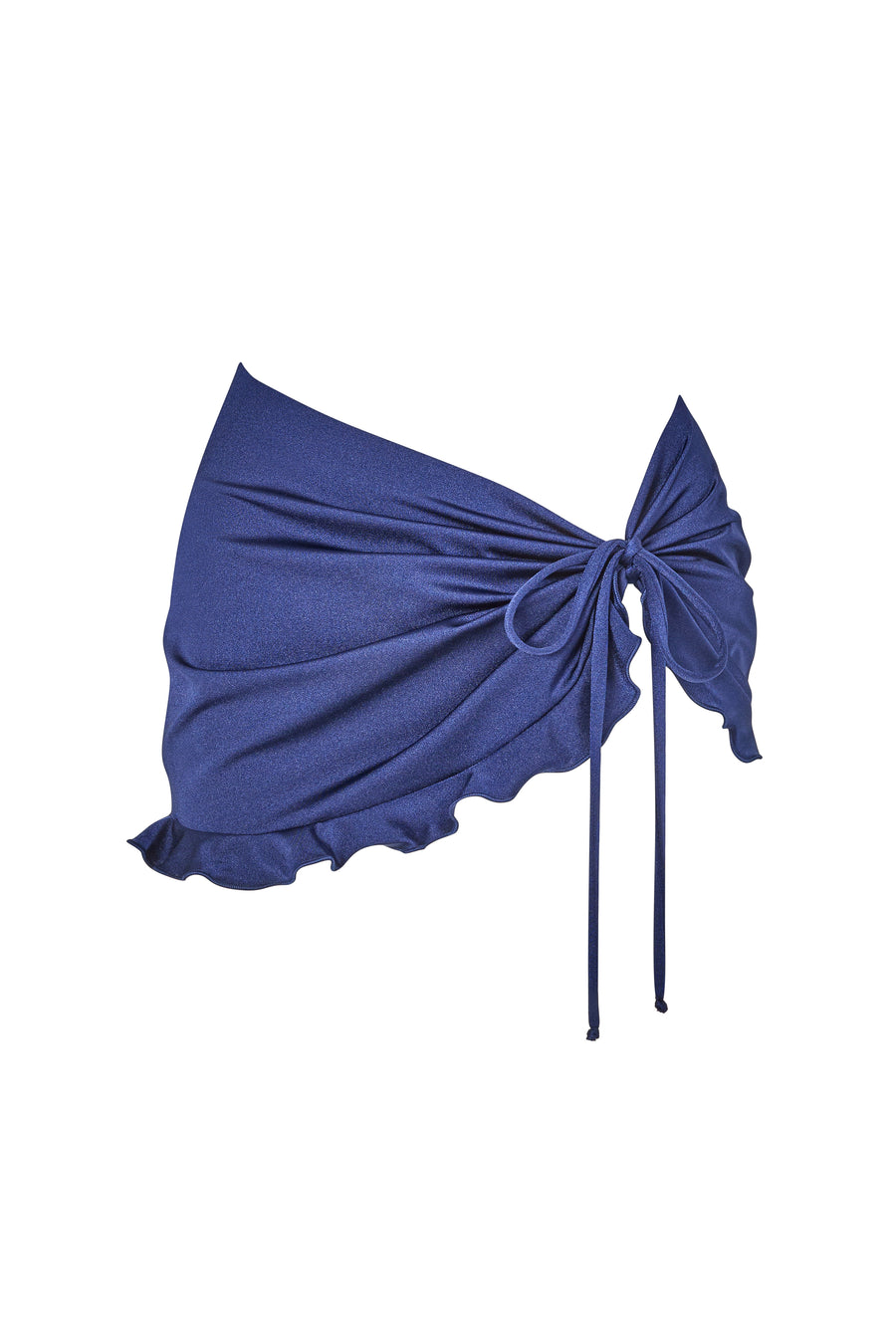 skirted bikini bottom in Dark Night, front view styled flat with ruffle detail.