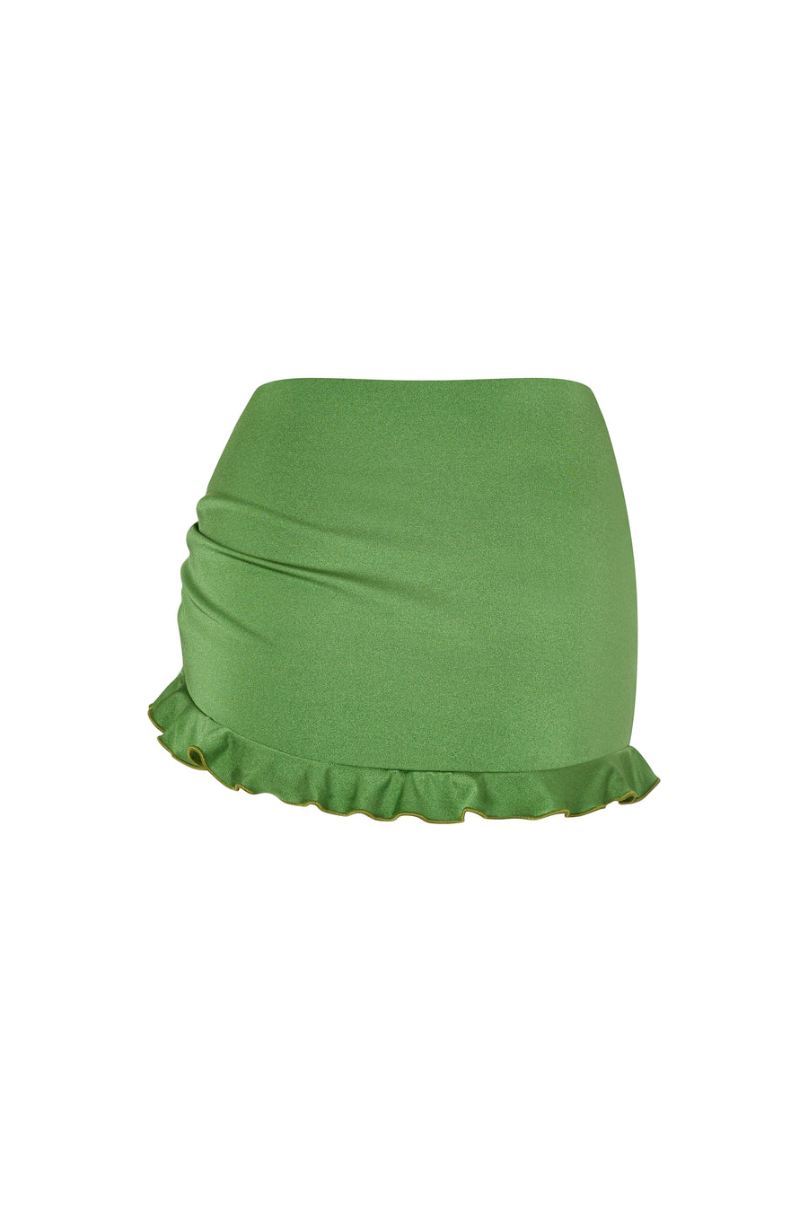 Green Lola skirt, back view with smooth finish and soft frill.